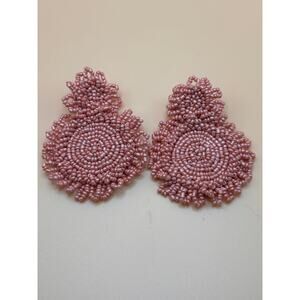 Pink Seed Bead Floral Statement Earrings